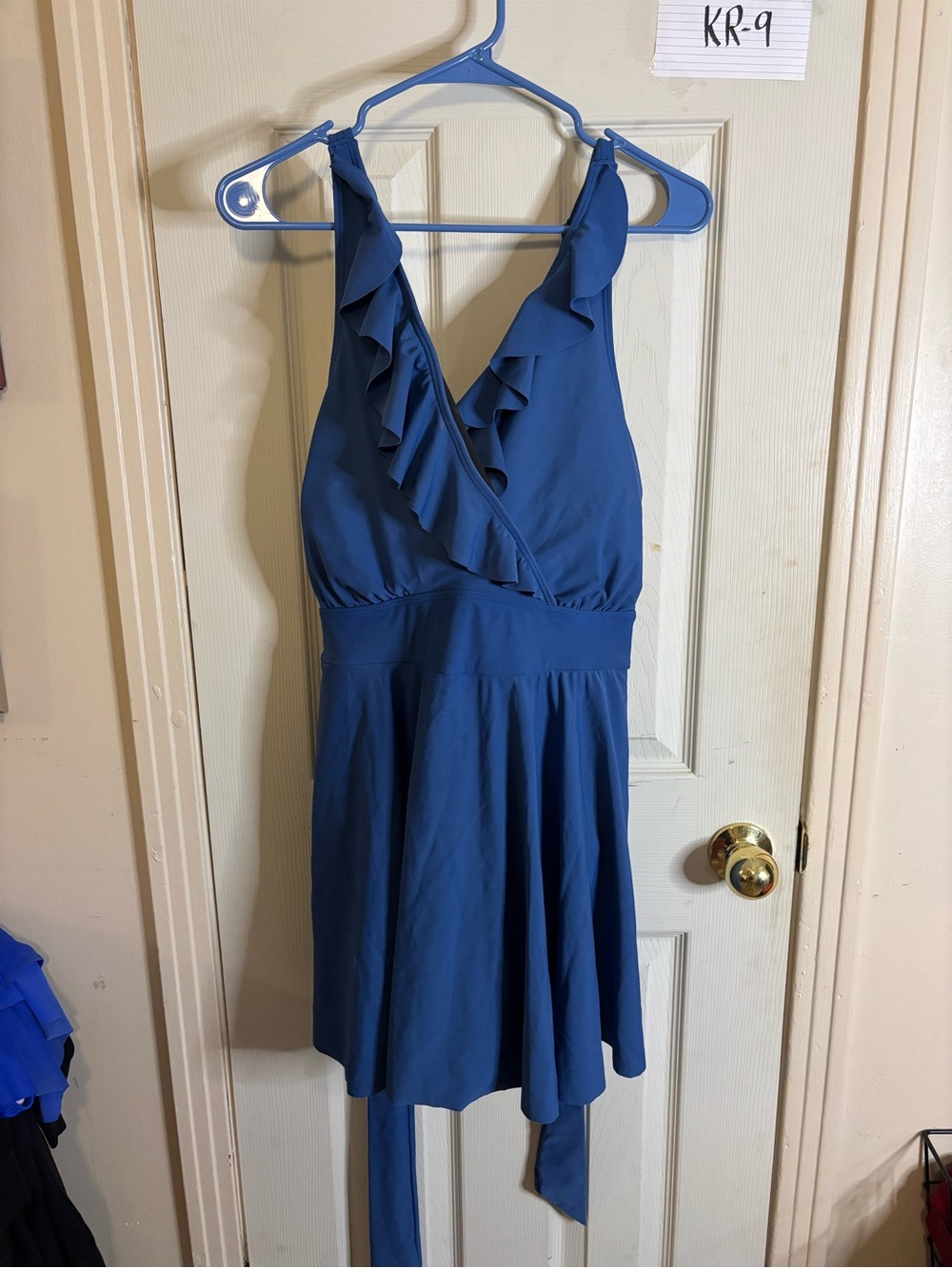 bloom Blue Ruffle Halter One-Piece Swimdress